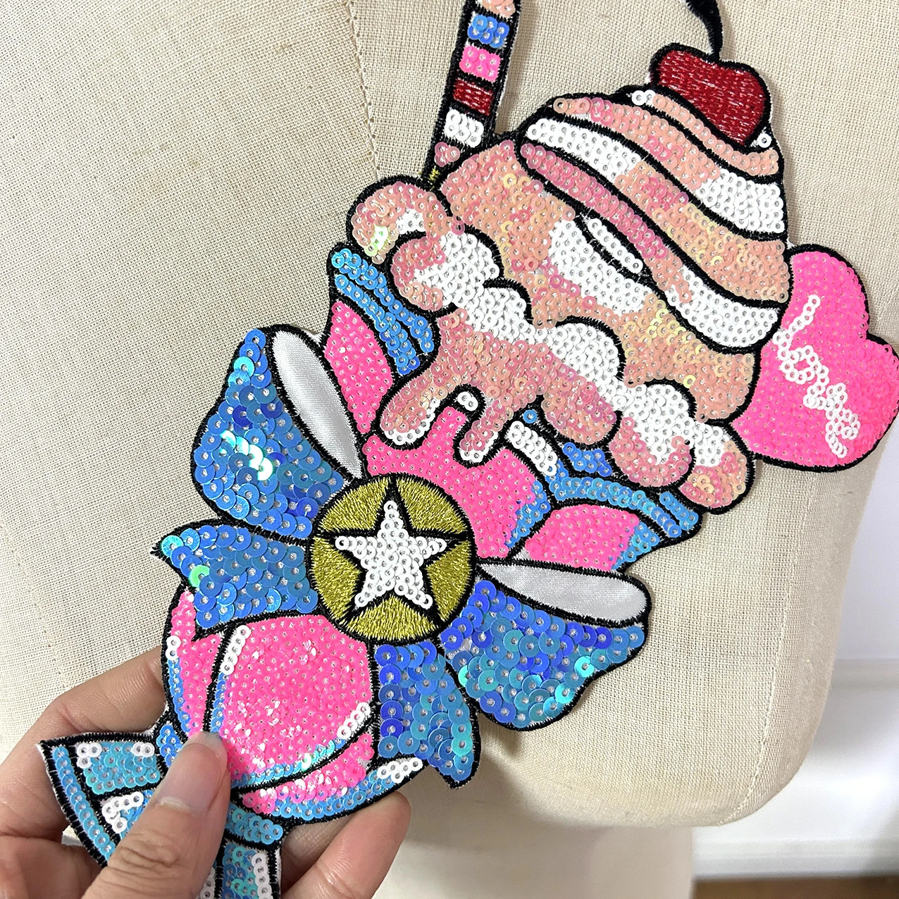 One Piece Ice Cream Popsicle Sequin Embroidery Patch, DIY Garment Accessories for Hoodie Bag Shoes