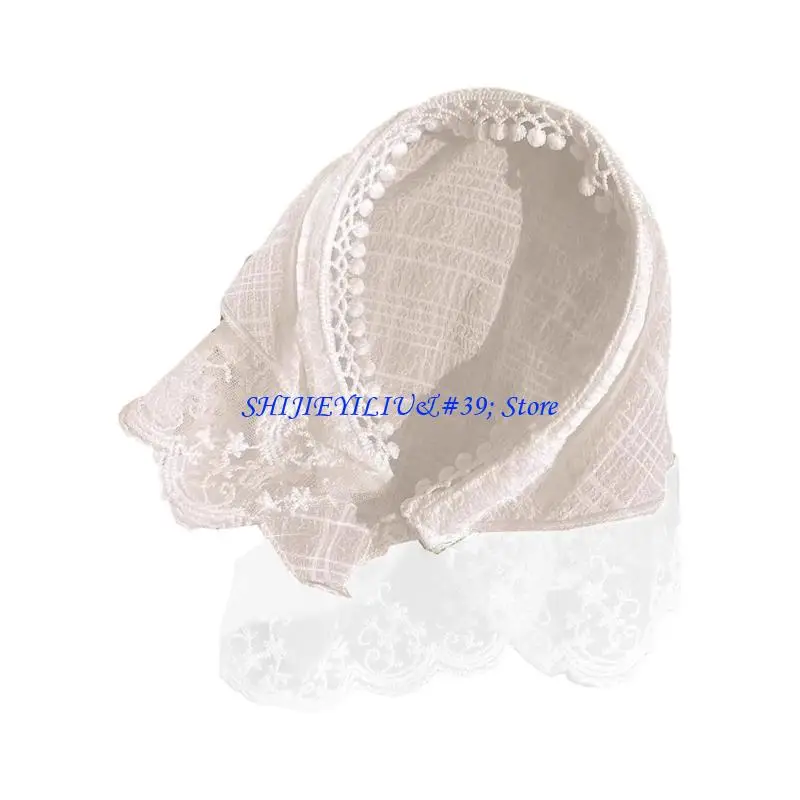 

E21F Pastoral Lace Hair Hoop Hijab Headscarf Hat for Women Integrated Headwrap Triangular Bandana French Hair Ornament