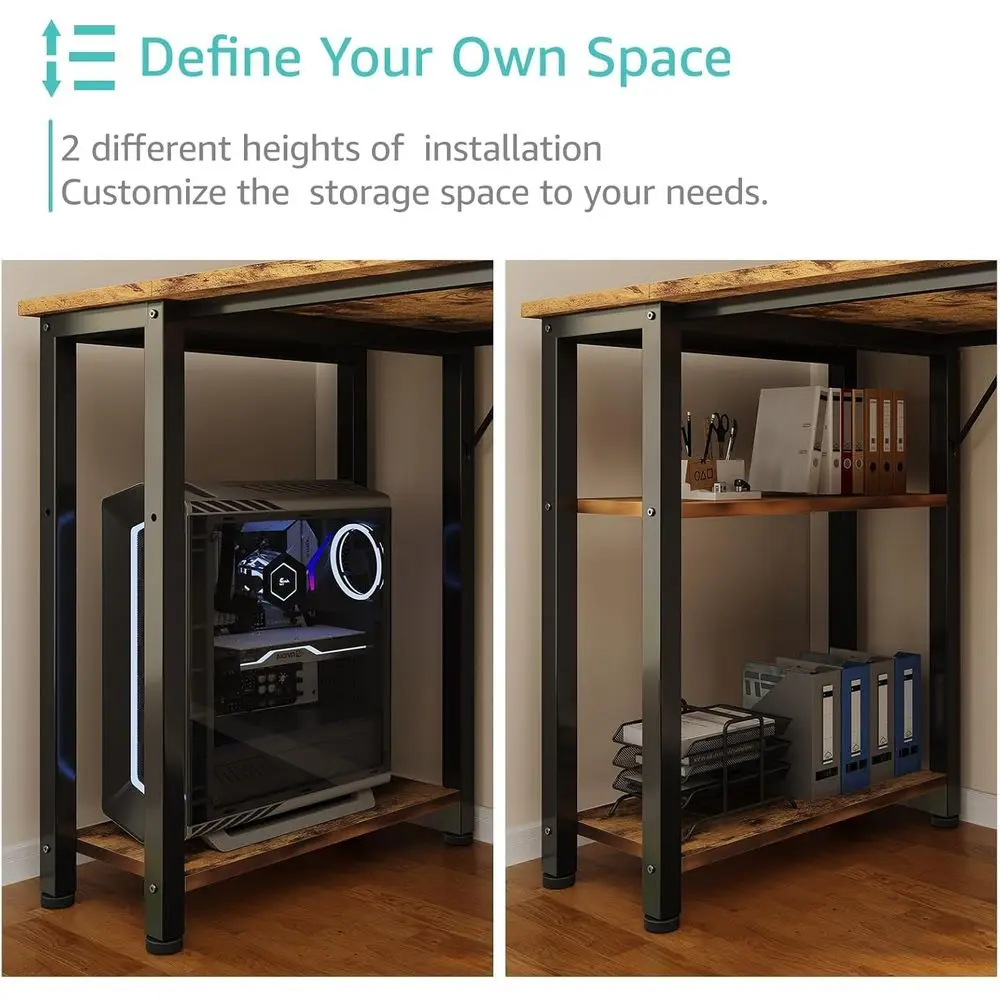 مكتب كمبيوتر بني ريفي حديث مع 4 أدراج قماشية وأرفف تخزين، 63 مكتب دراسة للمكتب المنزلي أو غرفة النوم، مناسب