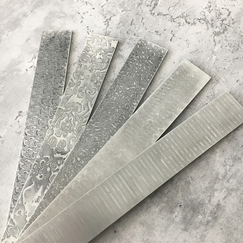 Plaque d'acier damas trempé 220x30x3mm-billet à mille plumes pour Camping en plein air, couteaux à lame fixe vierges