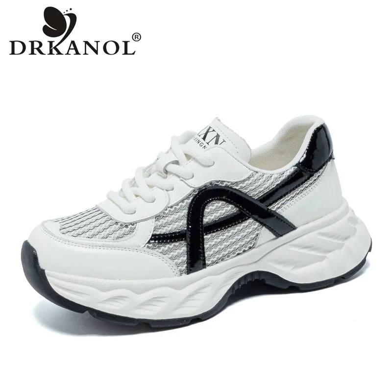 

Женские летние дышащие кроссовки DRKANOL 2026 из натуральной кожи на шнуровке, легкие, на толстой подошве, разноцветные
