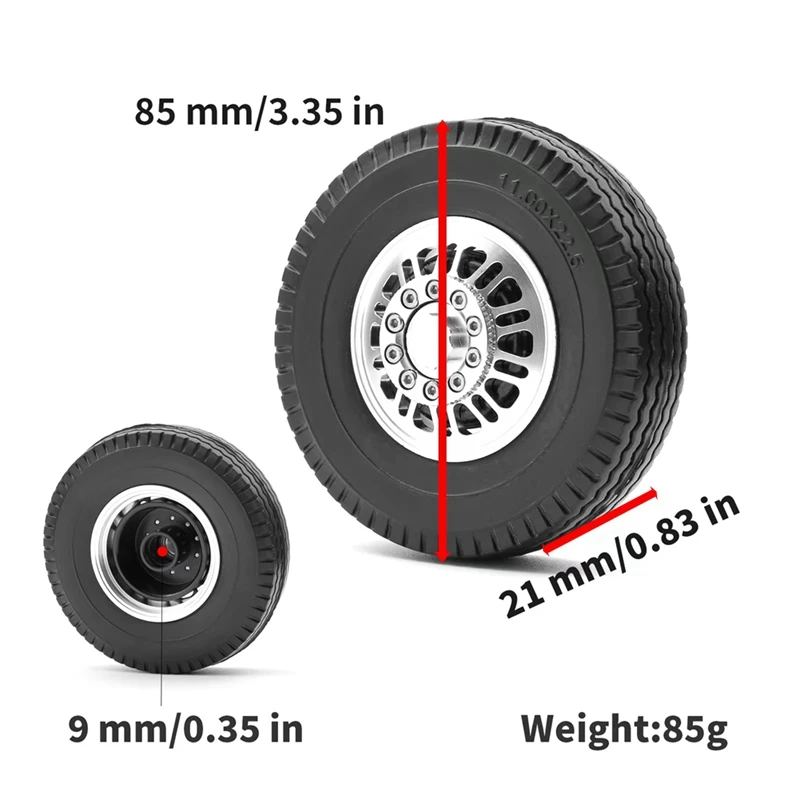 2023 Hot-2Pcs 85Mm Hard Rubber Tires Metal Wheel For 1/14 Tamiya RC Tractor Truck MAN King Hauler ACTROS SCANIA Upgrades Parts