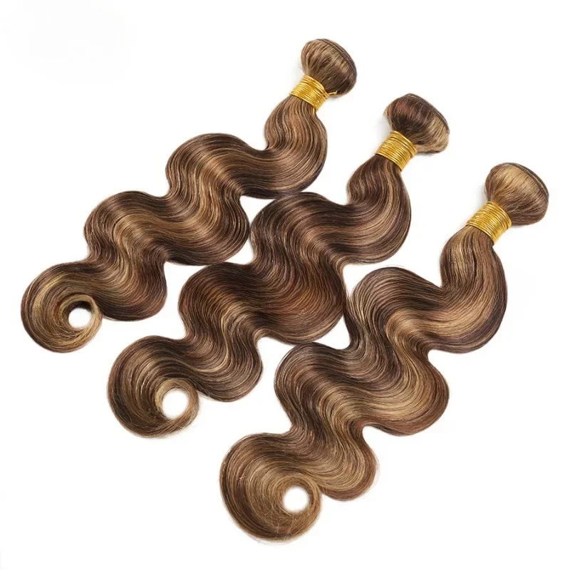 Extensões brasileiras do Weave do cabelo humano do Virgin para mulheres, onda do corpo do destaque, pacote louro do mel, P4 27, 100g pelo PC