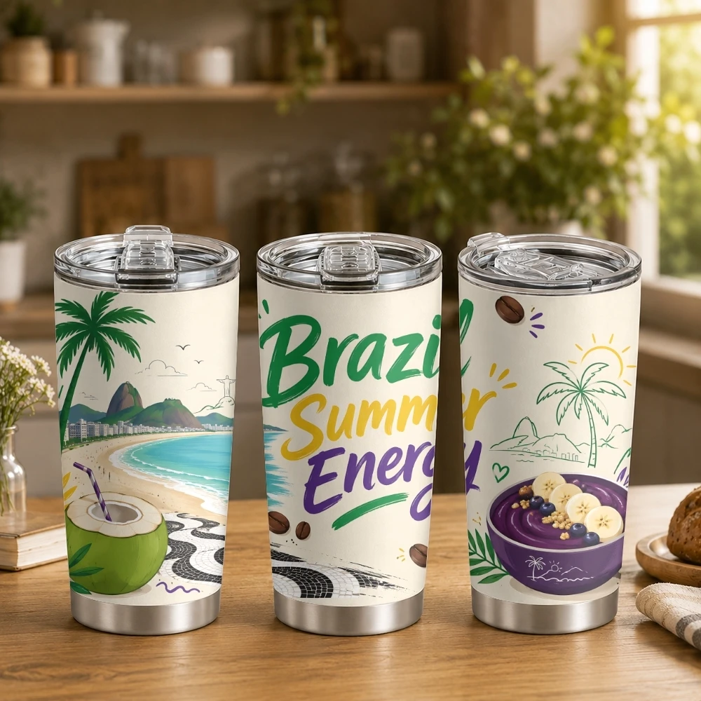 Termos de Vacío Brazil Summer Energy de 20oz, Taza Aislada de Doble Pared para Bebidas Calientes y Frías
