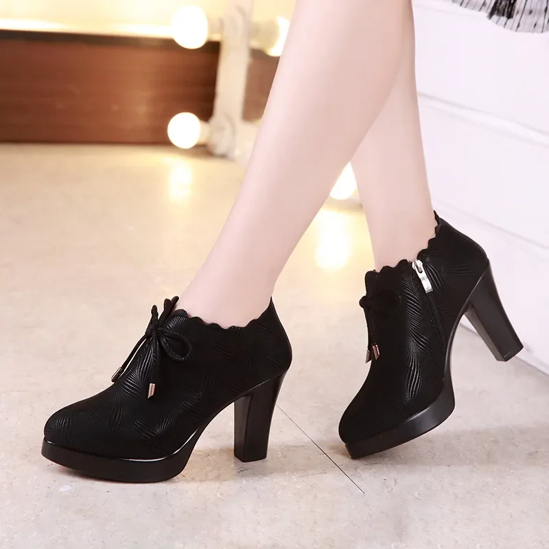 Small Size 32-43 Deep Mouth Black Wavy Platform Pumps Women Oxfords Fall Winter 2024 Block High Heels Shoes Office Model Dress