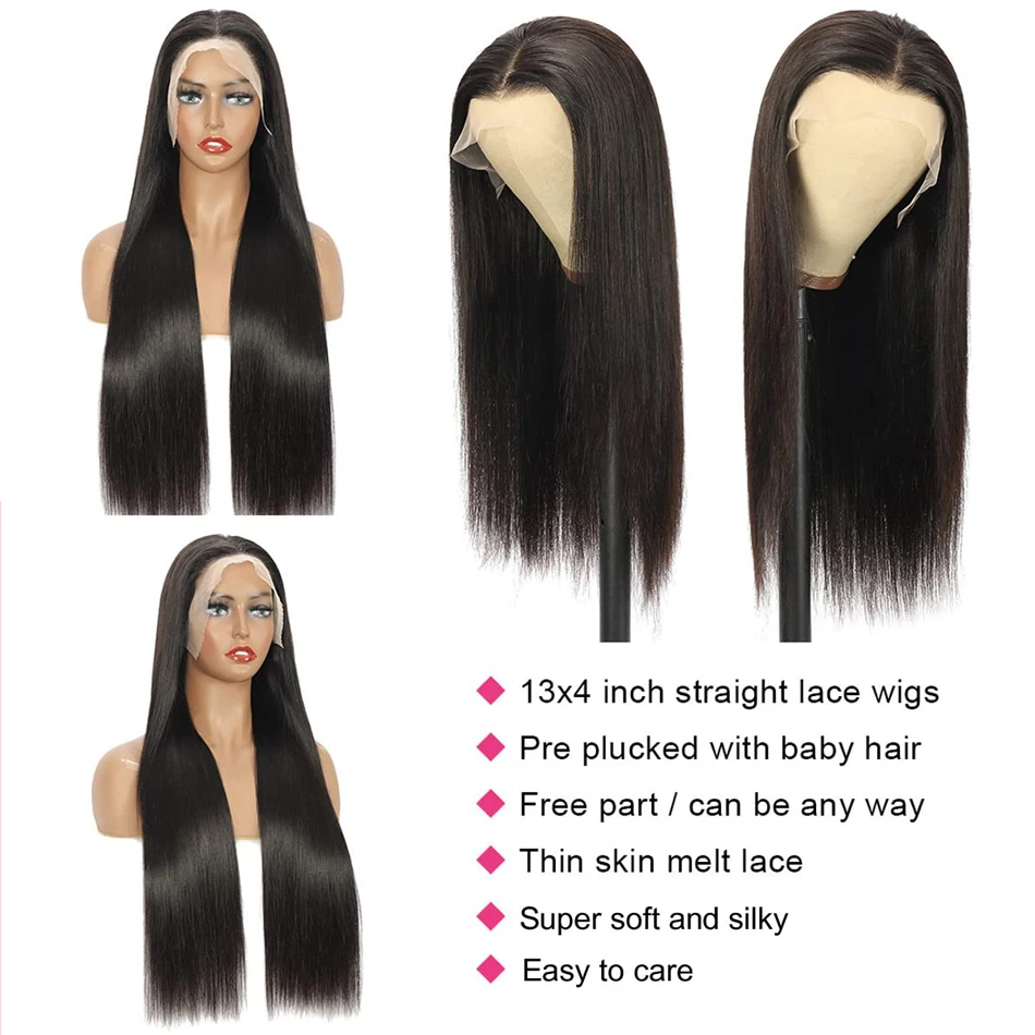 Beliself-Perruque Lace Closure Wig sans colle naturelle, cheveux lisses, 13x6 HD, 13x4, 5x5, pre-plucked