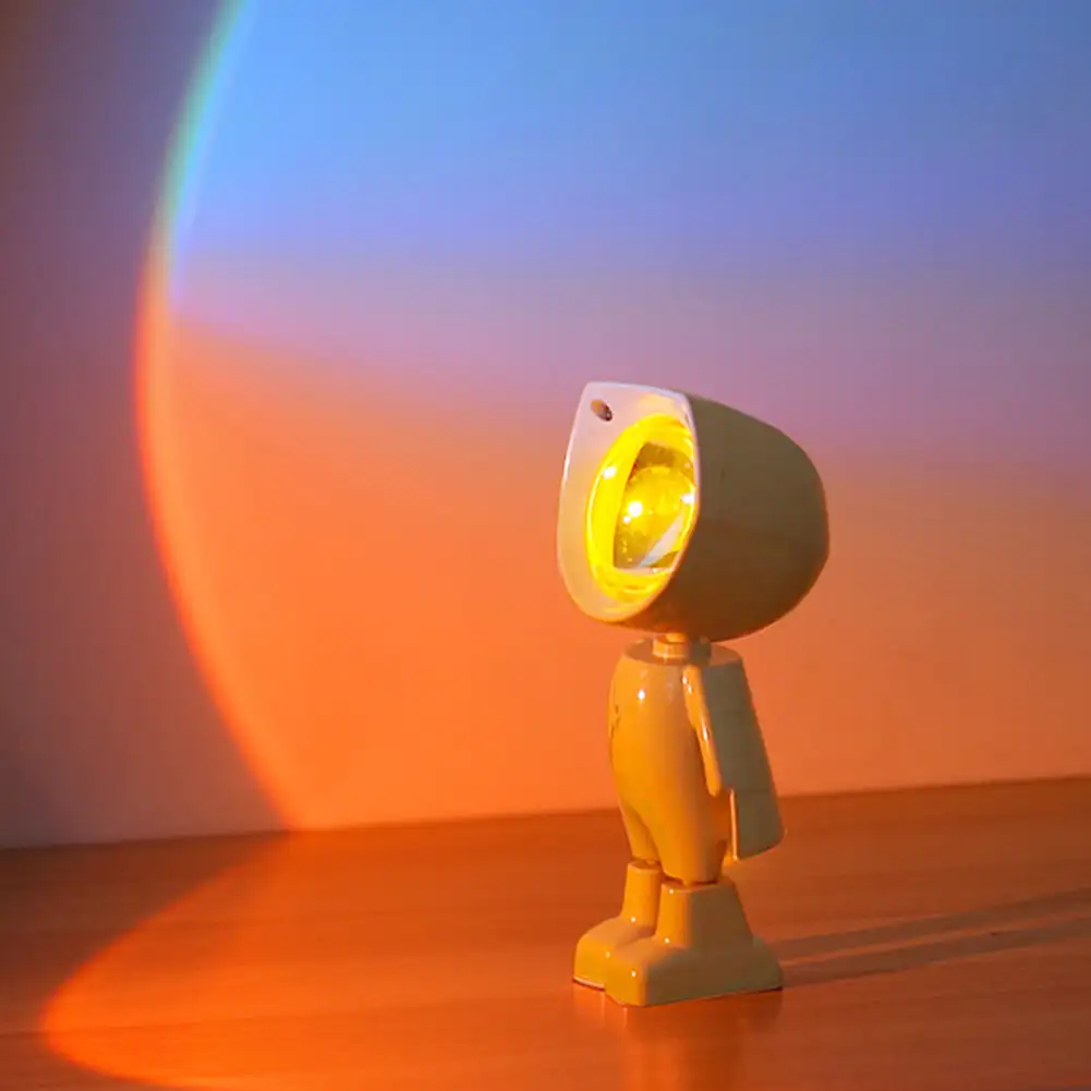 Astronaut Robot Projection Lamp LED Rainbow Sunset Projector Night Light Rechargeable/USB Plug For Room Photography Wall Decor