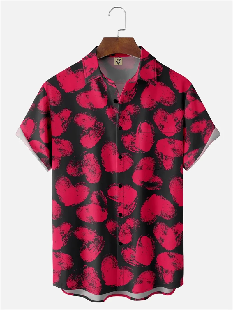 

Couple Shirts 3D Print Heart Love Graphic Men Women Hawaiian Shirt Summer Short Sleeve Tops Button Valentine Day Casual Clothes