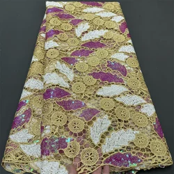 African Luxury Beaded Tulle Lace Fabric 2024 Nigerian Handmade Heavy Sequins Lace Fabric Fro Bridal Wedding Dress Party Sewing