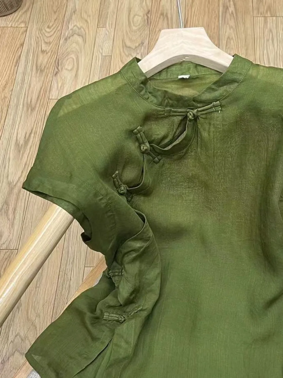 Chinese Sle Vintage Pure Color Flax irt Women Summer Asymmetrical Button up Slimming Top Commute Faion Loose Fit