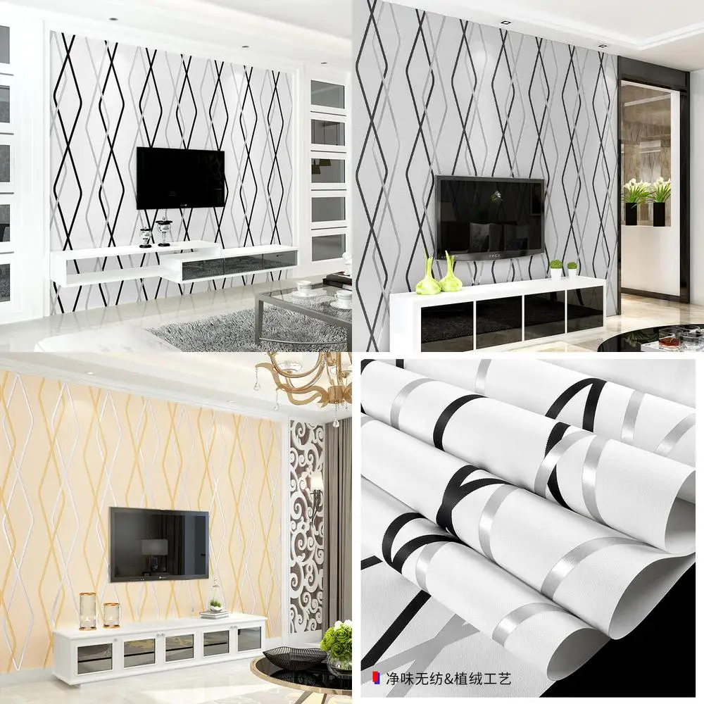 3D Modern Simple Geometric Curved Stripe TV Background Wall Wallpaper Thickened Nonwoven Bedroom Living Room Wall Paper
