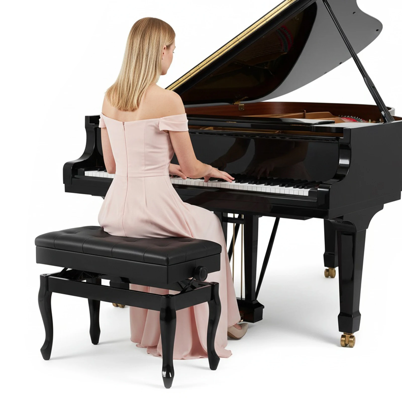 

Деревянная скамья для пианино с книжным шкафом, регулируемый по высоте стул для пианино, расширенное сиденье для пианино, стул для пианино с мягким наполнителем