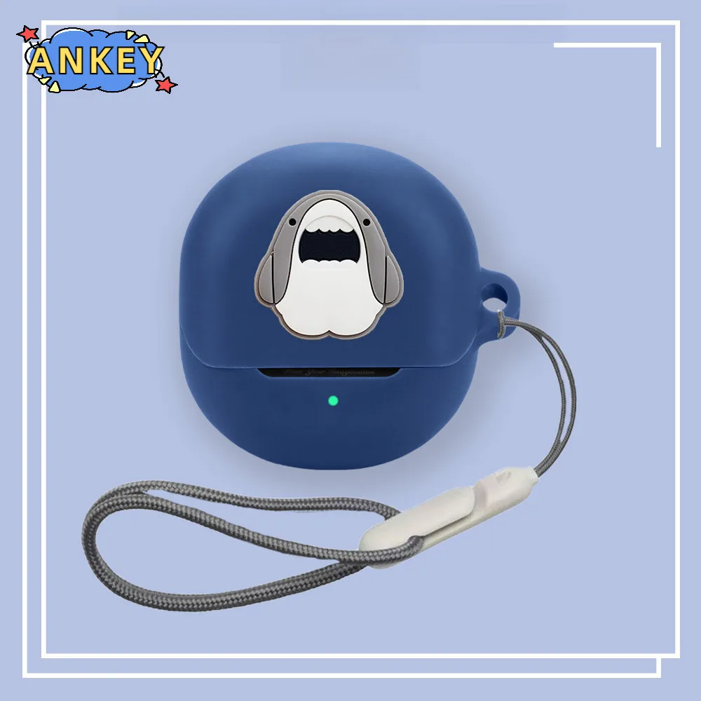 Case for SoundPEATS Air5 Lite Silicone Earbuds Air5 Cute Shark Soft Protective Headphone Cover Headset Skin With Rope