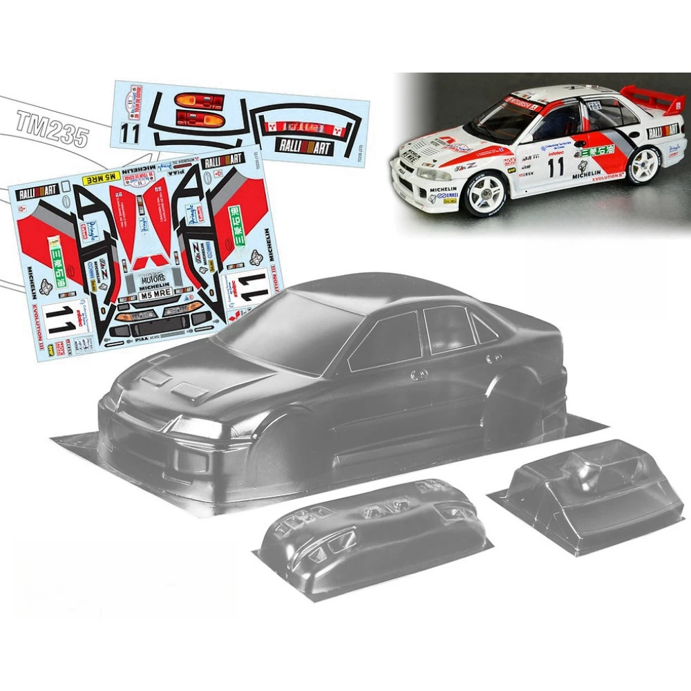 TM235 1/10 Mini Mitsubshi Evolution III Clear Lexan Car Body shell for RC Drift Chassis 225mm