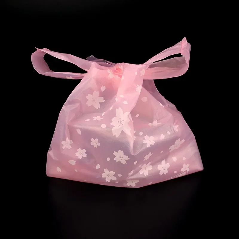 100pcs/lot Supermarket Shopping Plastic bags Pink Cherry Blossom Vest bags Gift Cosmetic Bags Food packaging bag Candy Bag