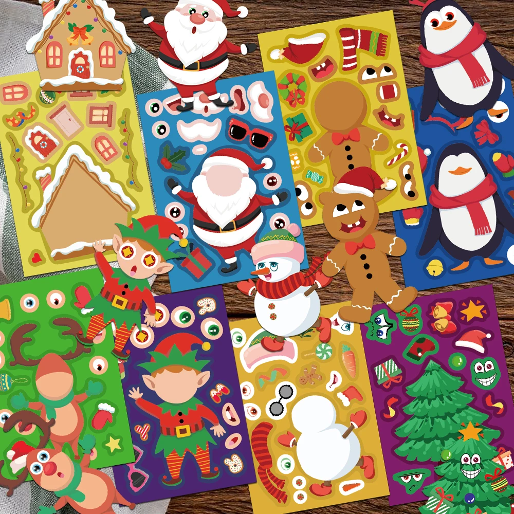 8 قطع الكرتون عيد الميلاد ملصق البطريق الزنجبيل رجل ثلج عيد الميلاد منزل شجرة عيد الميلاد DIY مهرجان هدية ملصق #4