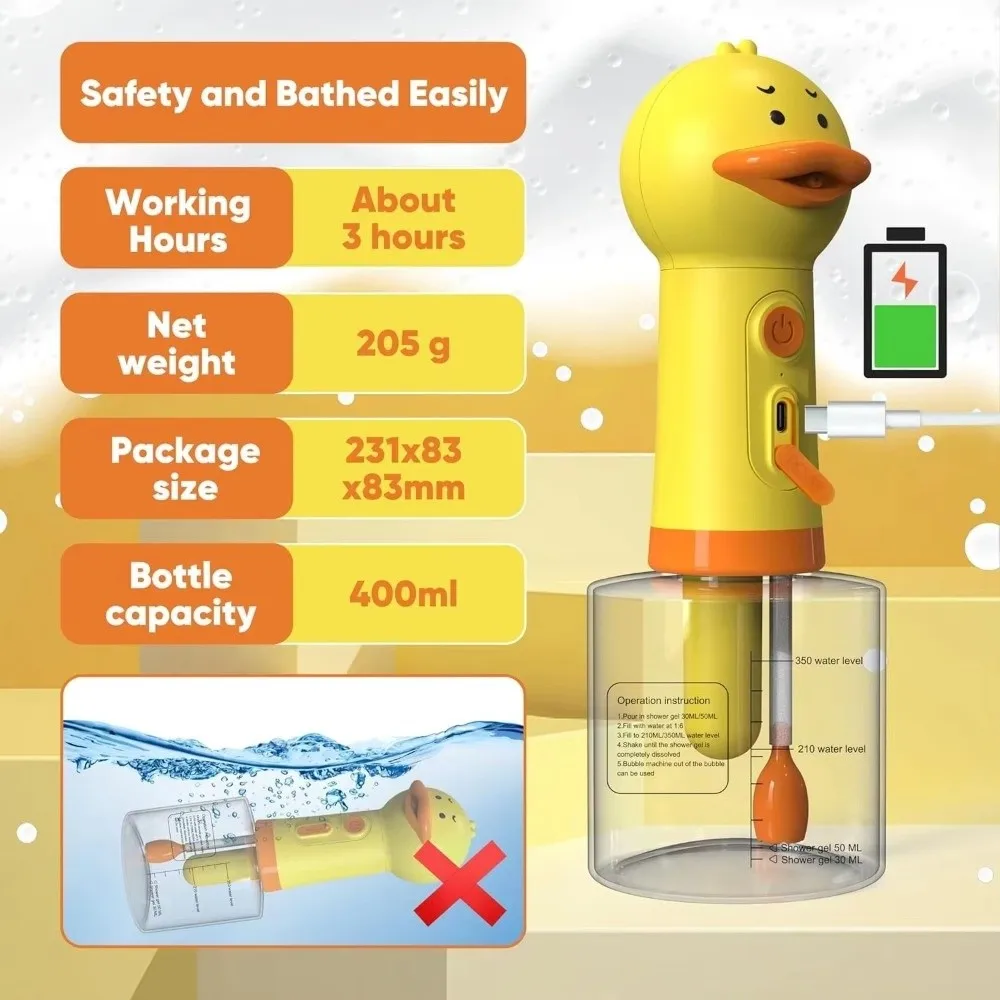 

Cute Duck Pet Cleaning Machine Cartoon Type-C Electric Foam Machine USB Charging Foam Dispenser Pet Bathing Machine Pet Bathing