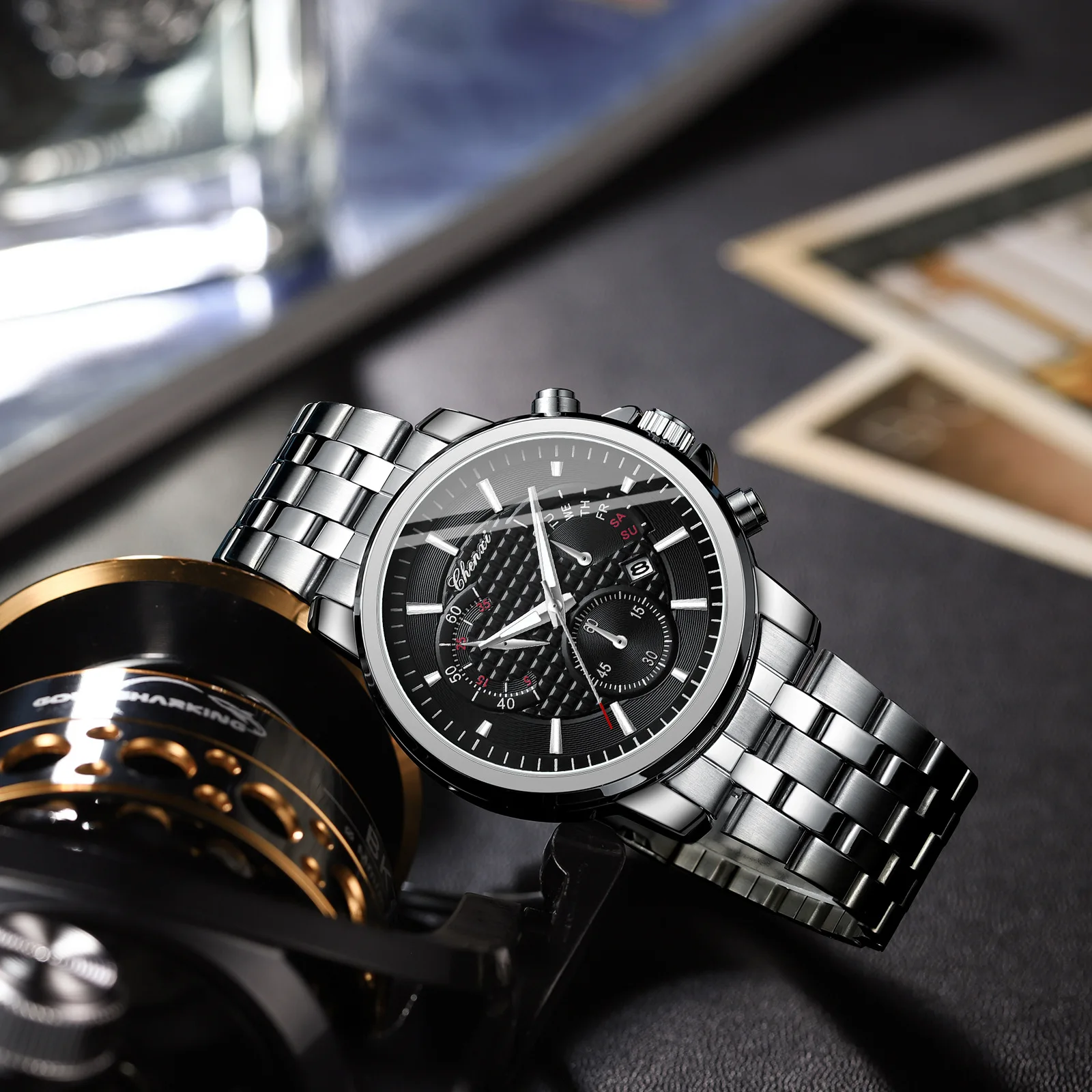 CHENXI-ساعة كوارتز للرجال ، موضة ، إضاءة ليلية ، ساعة ، مقاومة للماء ، تقويم ، فولاذ ، نمط حزام ، ساعة يد رجالية ، 058