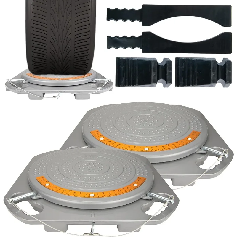 AutoSolo Wheel Alignment Turn Plates -4Ton Capacity,Brass Dial Measurements,with Bonus Accessories for Complete Wheel Alignment