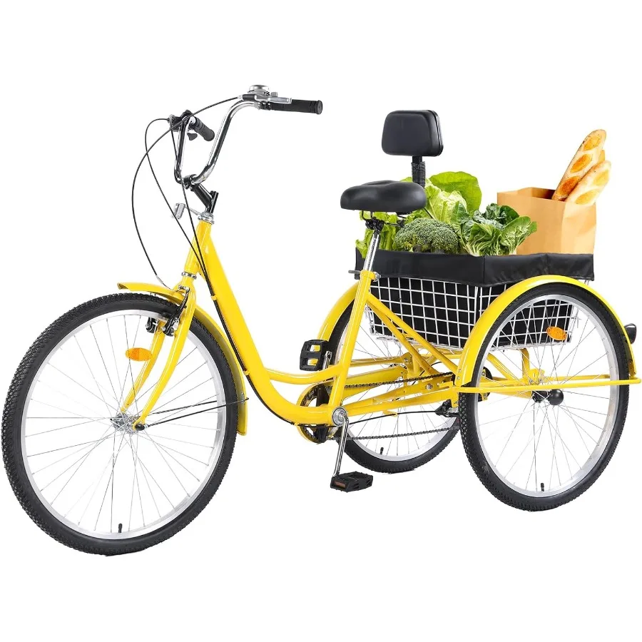 

7 Speed Adult Tricycles with 26 Inch Wheels for Seniors Women and Men Recreational Shopping and Exercise Use Convenient Basket