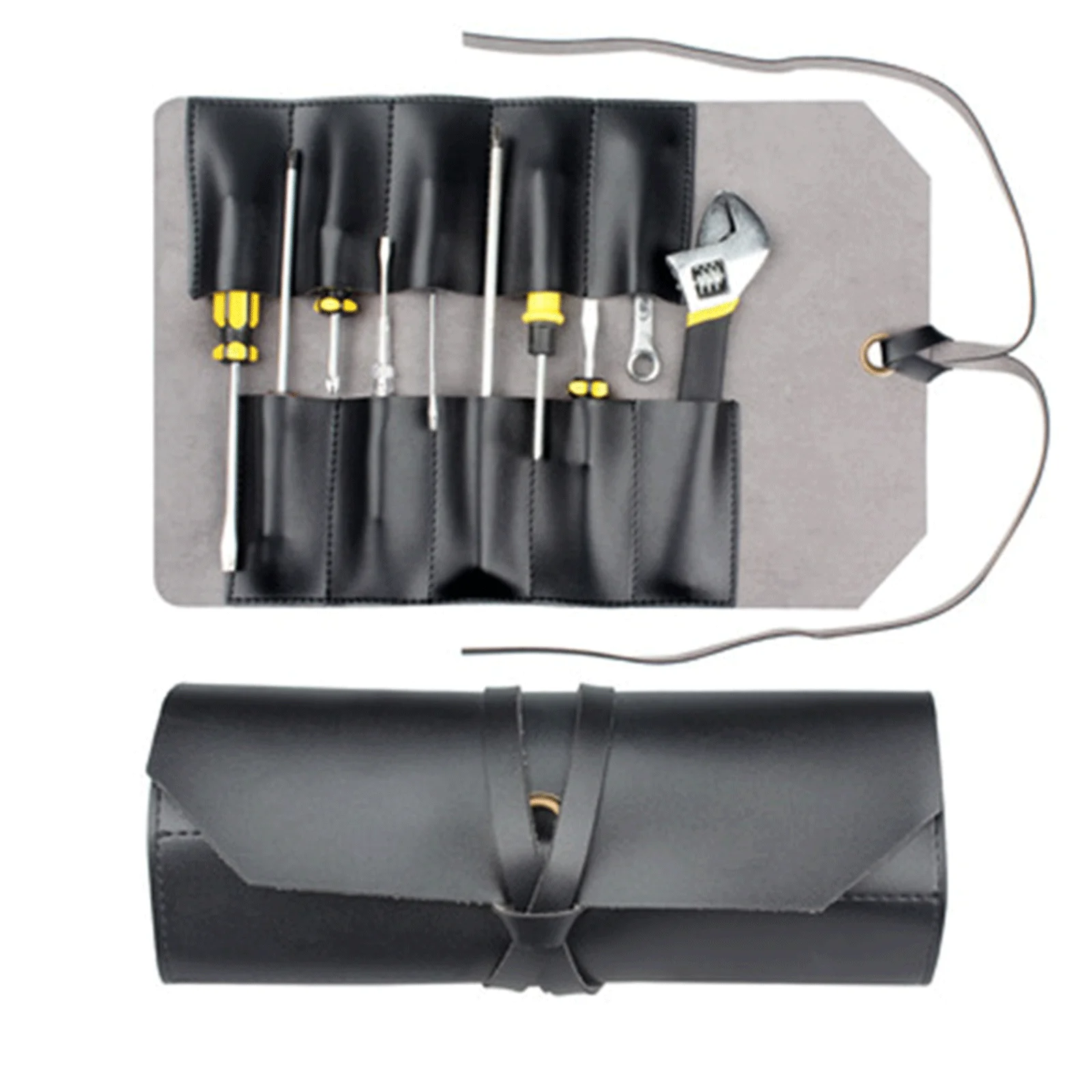 Saco de armazenamento de ferramentas elétricas de couro portátil, Ferramenta Roll Up Bag, Grande capacidade, Folding Carry Tool Organizer, marrom,