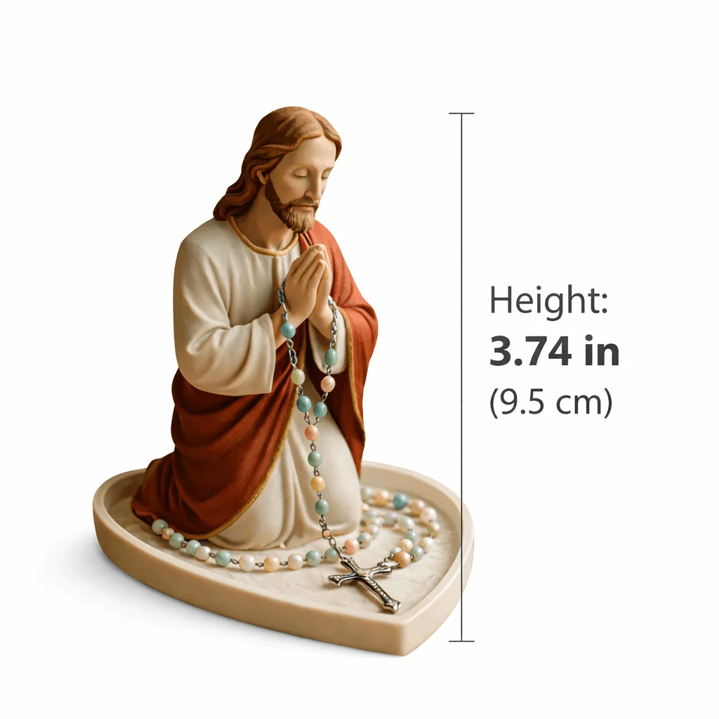 Jesus Virgin Mary Praying Statue Holder Heart Shaped Tray for Rosary Beads for Catholic Home Altar Prayer Corner  Religious Gift view 4