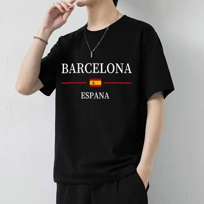 men's short sleeve T-shirt loose cotton top ESPANA summer men's Barcelona is designed monogram printed   harajuku  men clothing