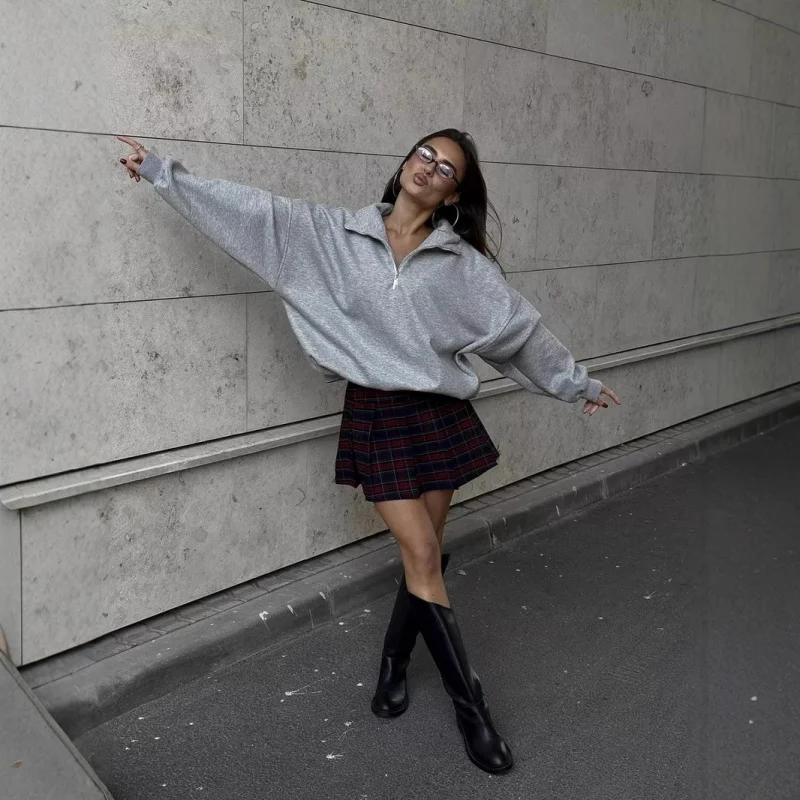 Amerikanisches Retro-Sweatshirt mit halbem Reißverschluss und Stehkragen, Unisex, modisch, elegant, sportlich, vielseitiges Oberteil