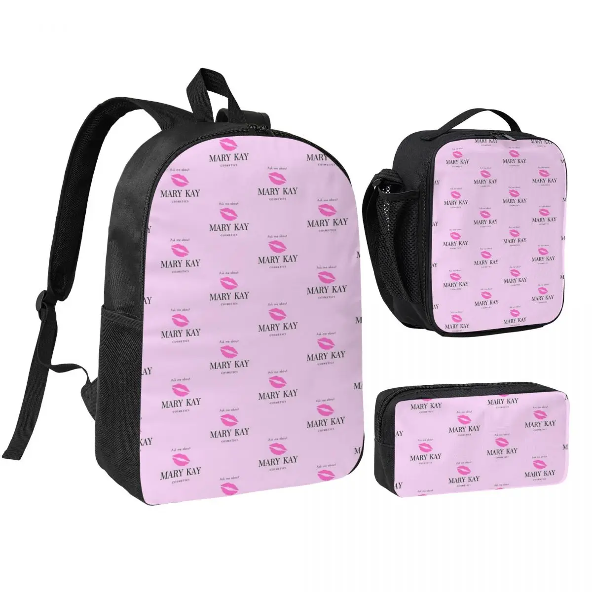

Ask Me About Mary Kay Cosmetics Backpack Boys Girls BookBag School Bag Laptop Shoulder Bags 3ps Insulated Lunch Bag Pencil Case