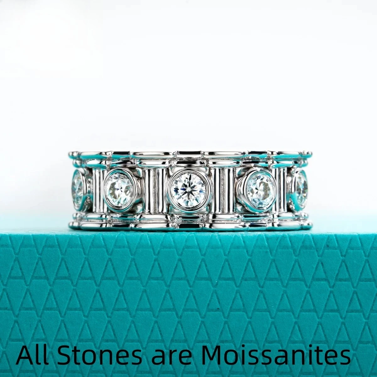 

2.5/3mm D Color Moissanite Roman Column Retro Eternity Promise Ring 925 Sterling Silver Wedding Couple Rings for Lovers