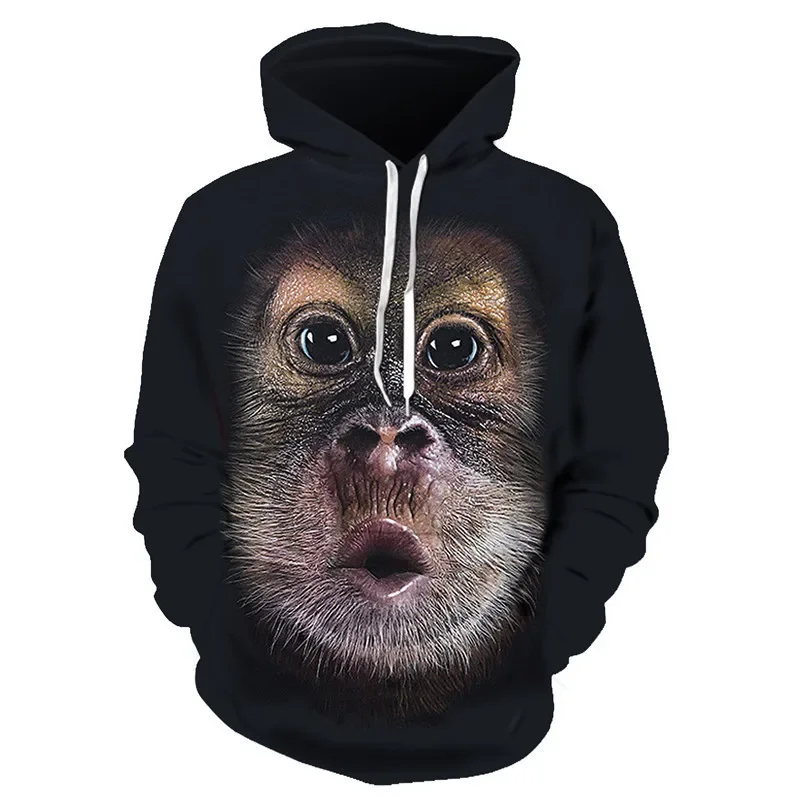 Men and Women's Gorilla Orangutan Hoodie, Animal 3D Print Streetwear, Oversized Pullover, Hooded Sweatshirts, Kids Tops Clothing