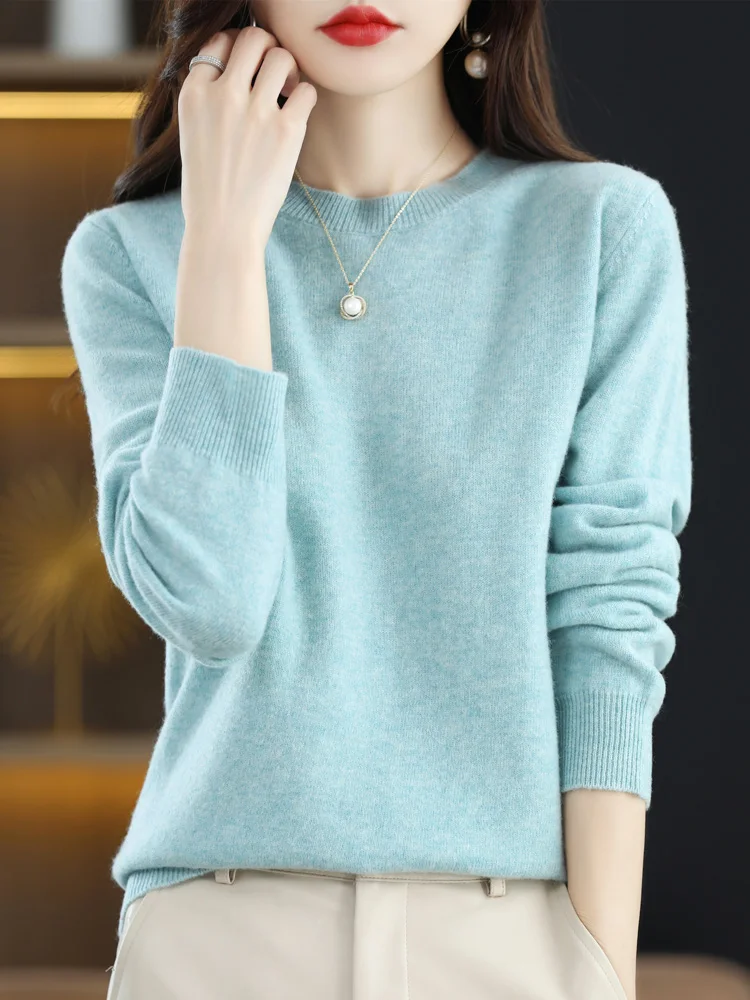 Women Wool Sweater O-neck 100% Merino Wool Knitwear Pullover Autumn Winter Long Sleeve Basic Grace Solid Comfortable Clothes Top