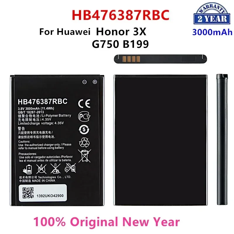 

100% Orginal HB476387RBC 3000mAh Battery For HUAWEI Honor 3X G750 B199 Mobile Phone