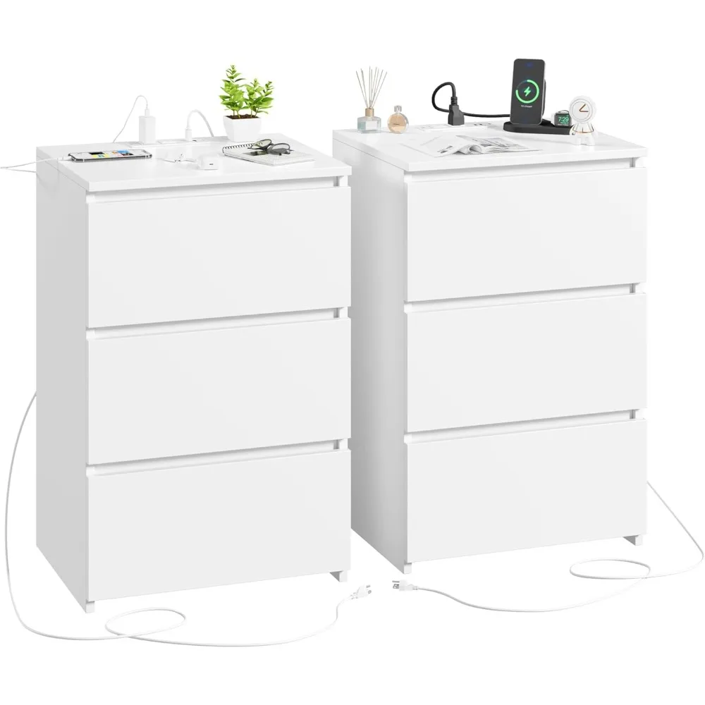 

pair of 26" high white nightstands with charging station and usb ports