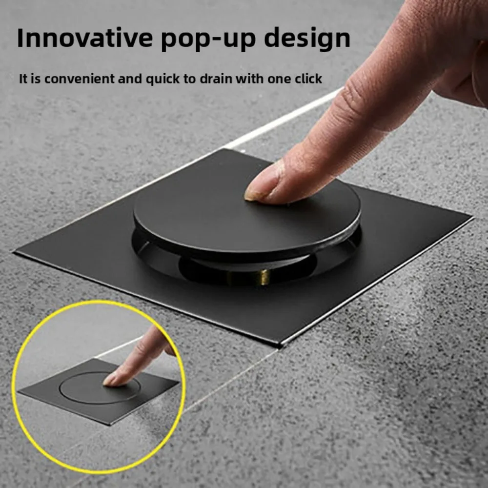 

Black Bounce Odor Proof Gray Invisible Bathroom Floor Drain All Copper Bathtub Drain with Press Foot Pedal for Home Use
