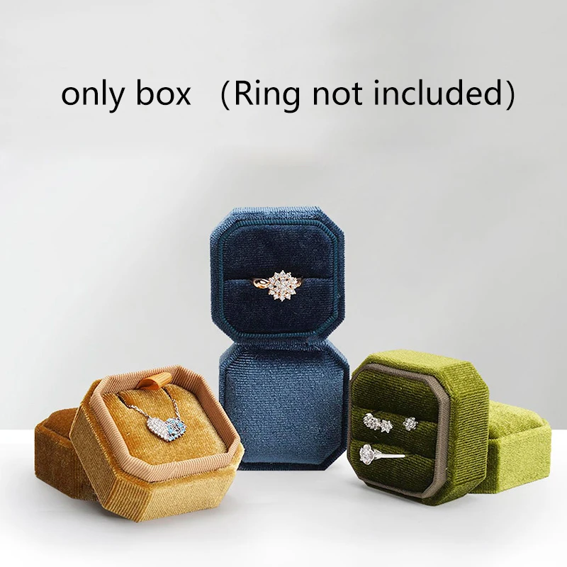 

1Pc Velvet Ring Box Double Ring Box With Detachable Lid 2 Slots Octagon Ring Display Holder Case For Engagement Wedding Proposal