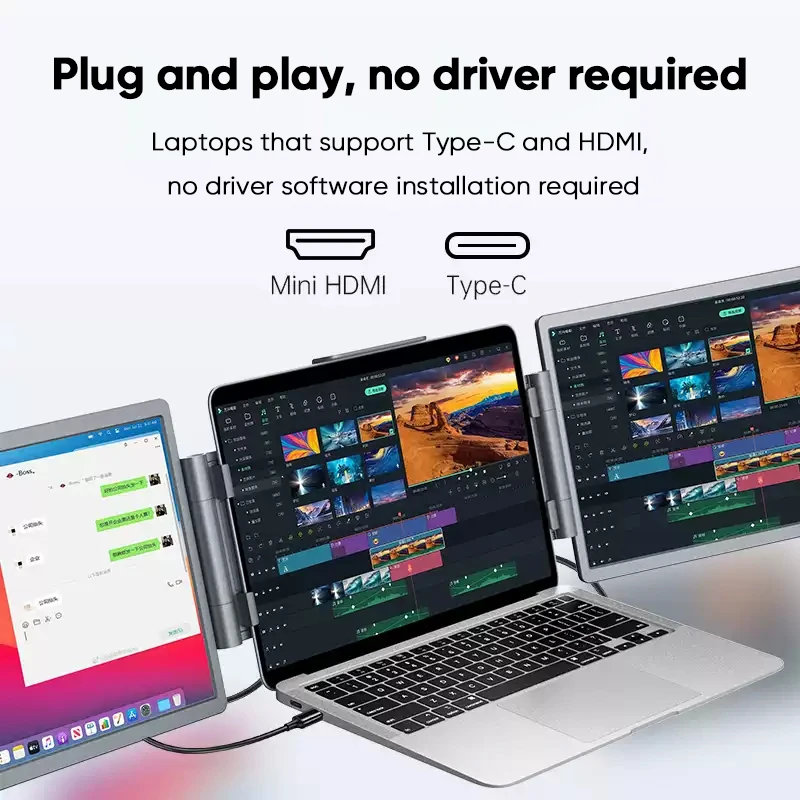 14'' 1920x1200 Full HD Portable IPS Monitor Ultra-Thin Dual/Multi-Screen Display with Type C Interface for Work Gaming Study