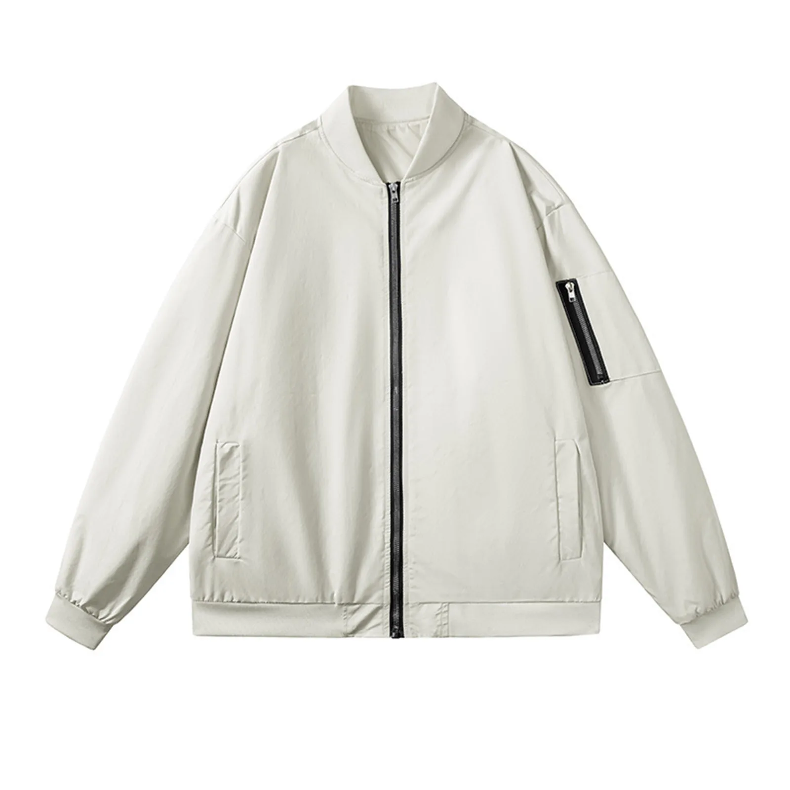 

Lightweight Work Jacket Men's Baseball Uniformcoat Solid Color Zipper Stand Collararm Zipper Pocket Chef Coat Men Short Sleeve