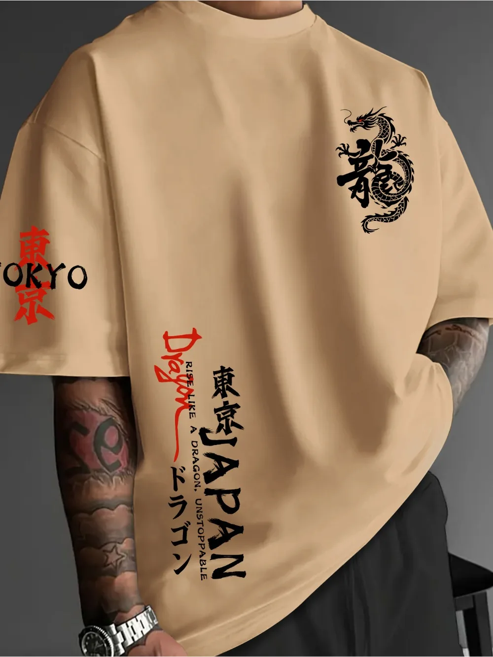 Japanischer Stil, Tokio-Drachenmuster, 3D-Druck, Sport, schnell trocknend, atmungsaktiv, Herren-T-Shirt, Outdoor, Retro, Street, Y2K, Eltern-Kind-Kleidung – Detail 6