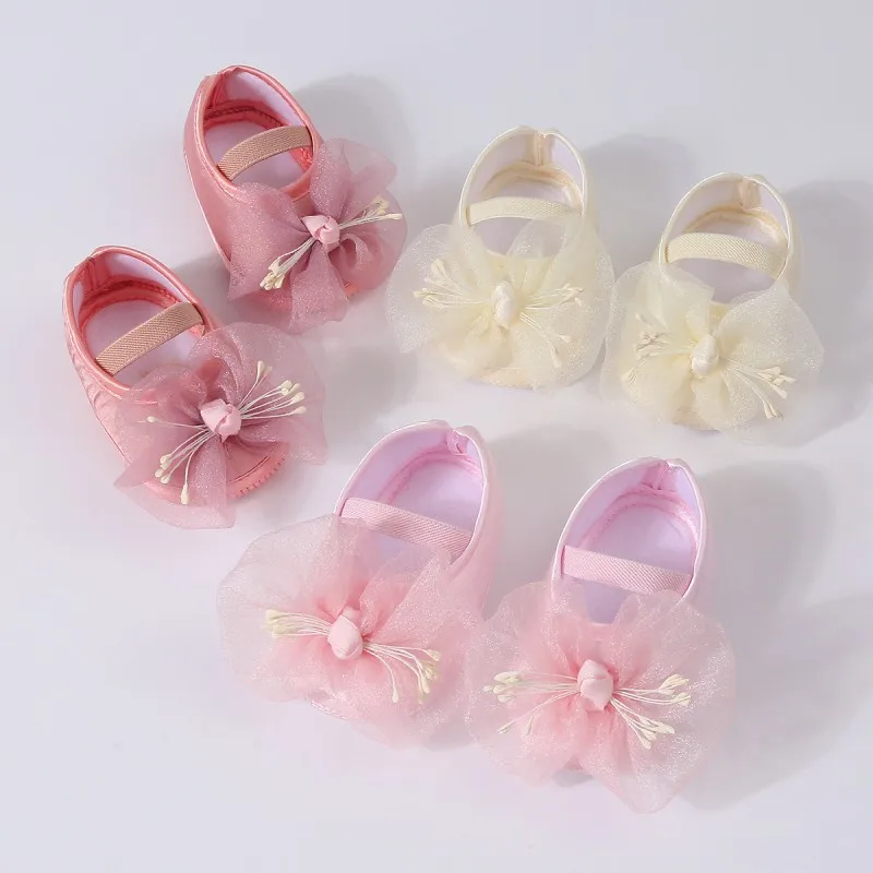 Princess Party Bow-Tie Lace Soft Sole Crib Shoes Newborn Baby Girls Shoe Anti-Slip Sneaker Prewalker Toddler Kids Shoes 0-12M