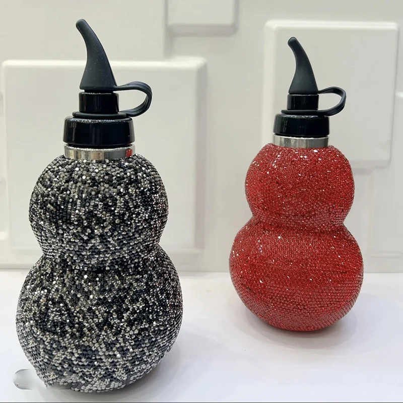 400ml Gourd Style Water Bottle Bling Diamond Thermal Insulation Cup Stainless Steel Thermos Bottle With Lanyard Vacuum Flasks