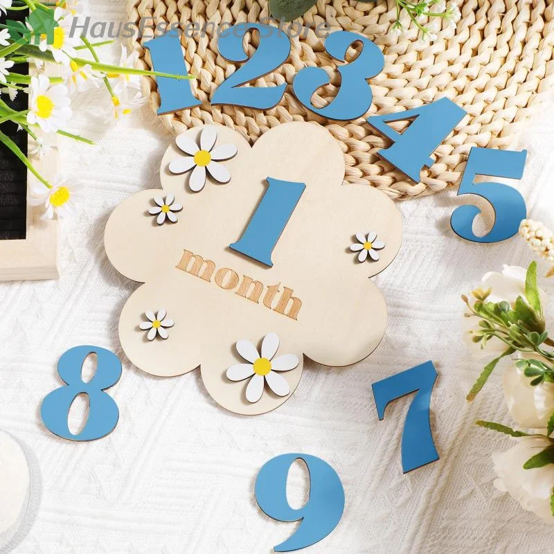 Cartes de développement mensuel en bois pour bébé, motifs floraux, double face, numérotées par mois, accessoires de photographie pour nouveau-nés filles et garçons