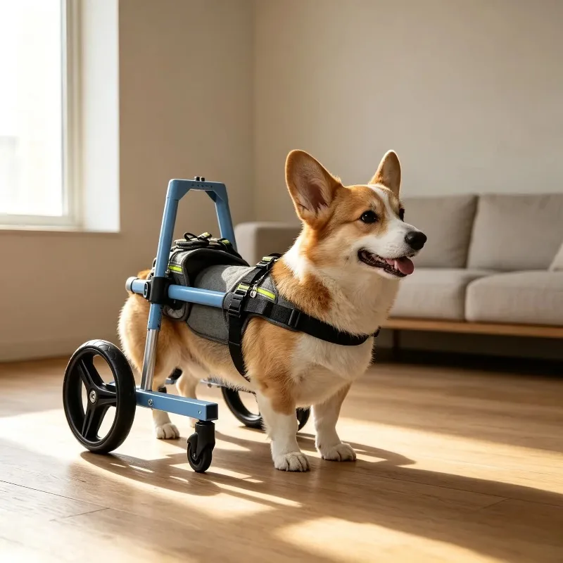 Dual-Use Pet Wheelchair for Front or Back Leg Rehab Convertible 2-Wheel Dog Mobility Cart with 180 Degree Rotating Wheel Axle