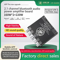 160W*2+220W Bluetooth5.1 Subwoofer Power Amplifier Board 2.1 Channel TDA7498E Audio Stereo Bass AMP Passive Speaker Output S220H