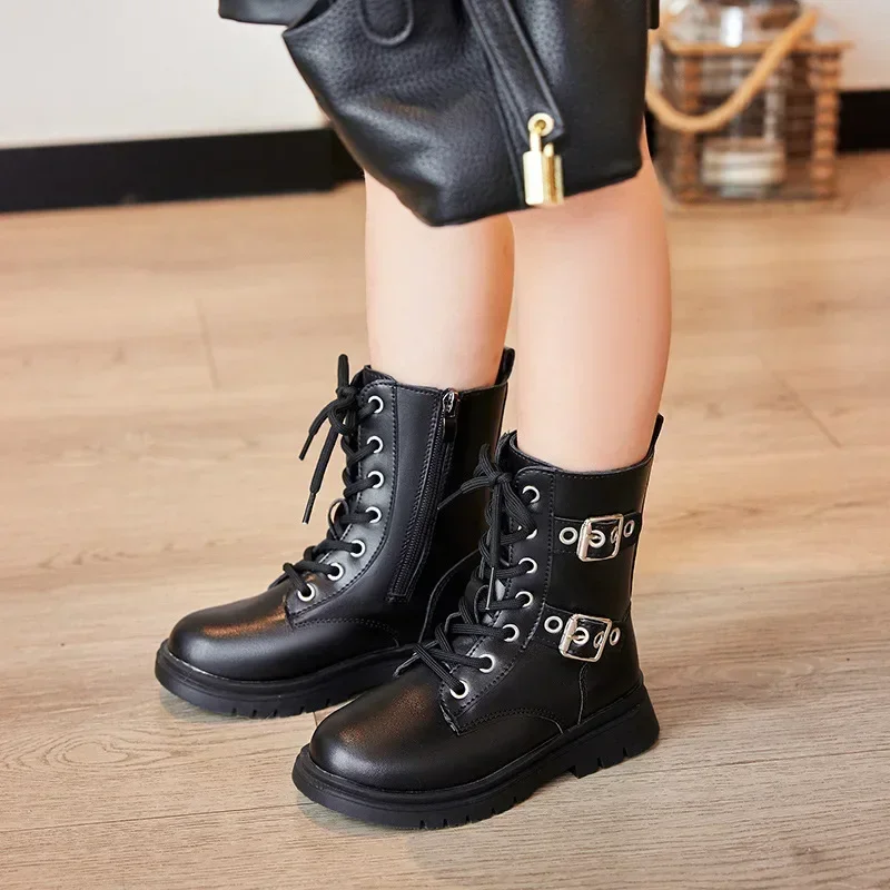 Girls' Short Boots Autumn/winter 2024 New High Top Fashion Children's Ankle Boots Rubber Soled Kid's Casual Shoes