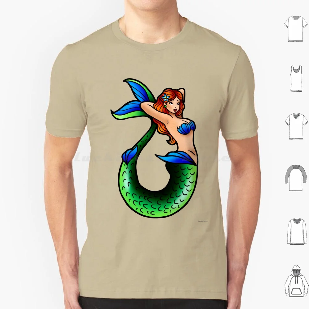 Sailor Jerry inspirado sirena tatuaje Flash arte camiseta tamaño grande 100% algodón marinero Jerry vieja escuela tatuaje tradicional