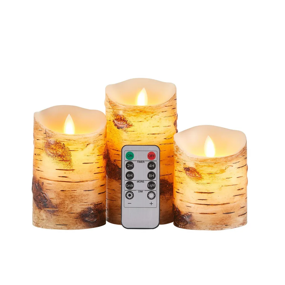 10Key Remote Control LED Electronic Flameless Candles Set with Timer Realistic Pine Birch Tree for Christmas Decor