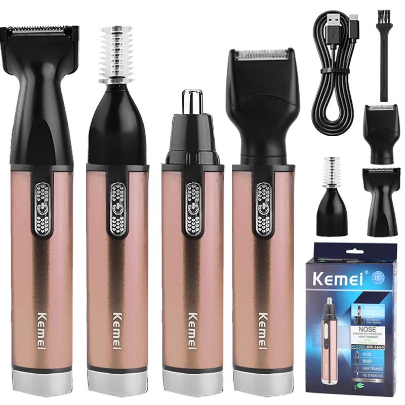 

Kemei 6660 4в1 перезаряжаемый микро триммер для волос в носу, уход за бородой для мужчин, удаление волос на бровях, бритва для носа, ушей, очиститель для стрижки