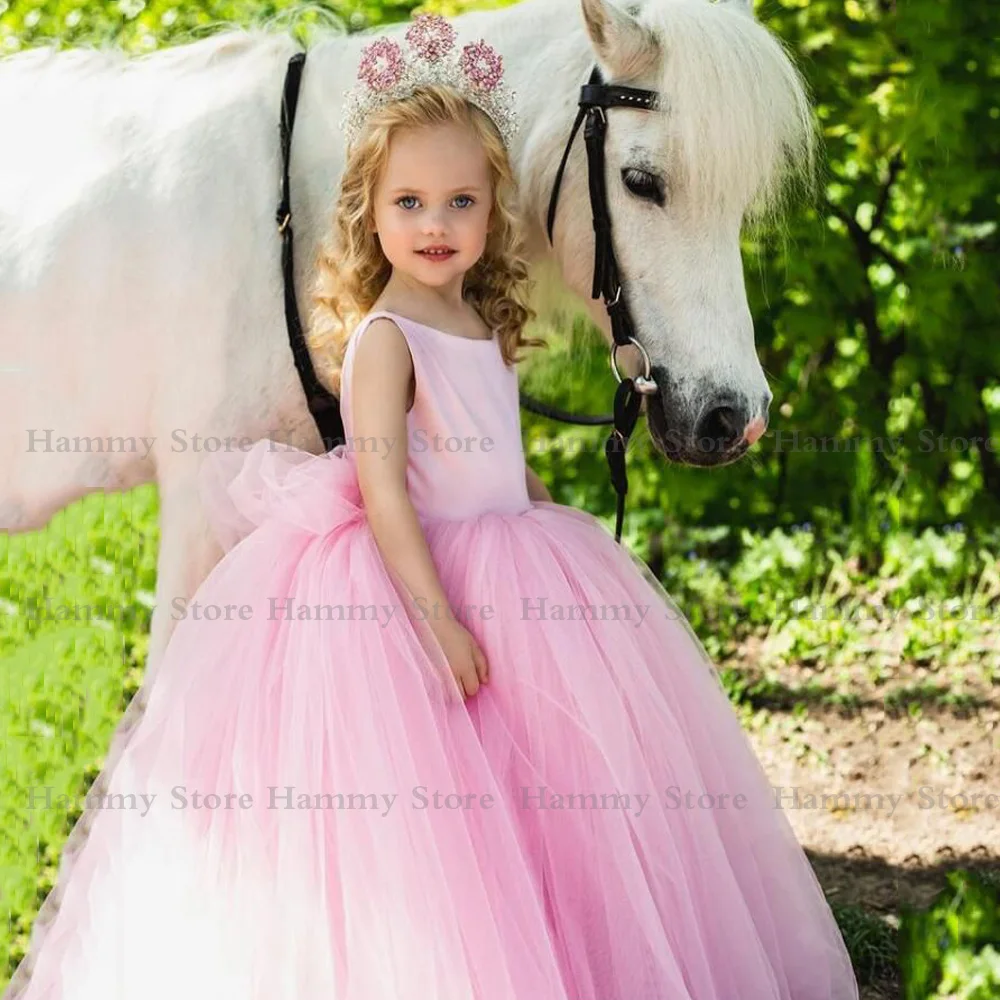 

Cute Pink Flower Girl Dress Scoop Neck Sleeveless Ball Gown Puff Girl's Ceremonial Dresses Robe Ceremonie Fille Pageant