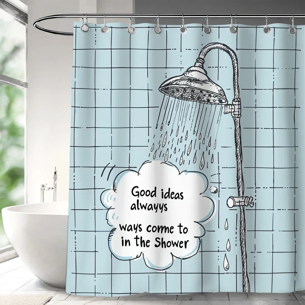 1pc Korean Minimalist Style Bathroom Shower Curtain Partition ,Printed Polyester Fabric Dry Wet Separation Bath Curtain